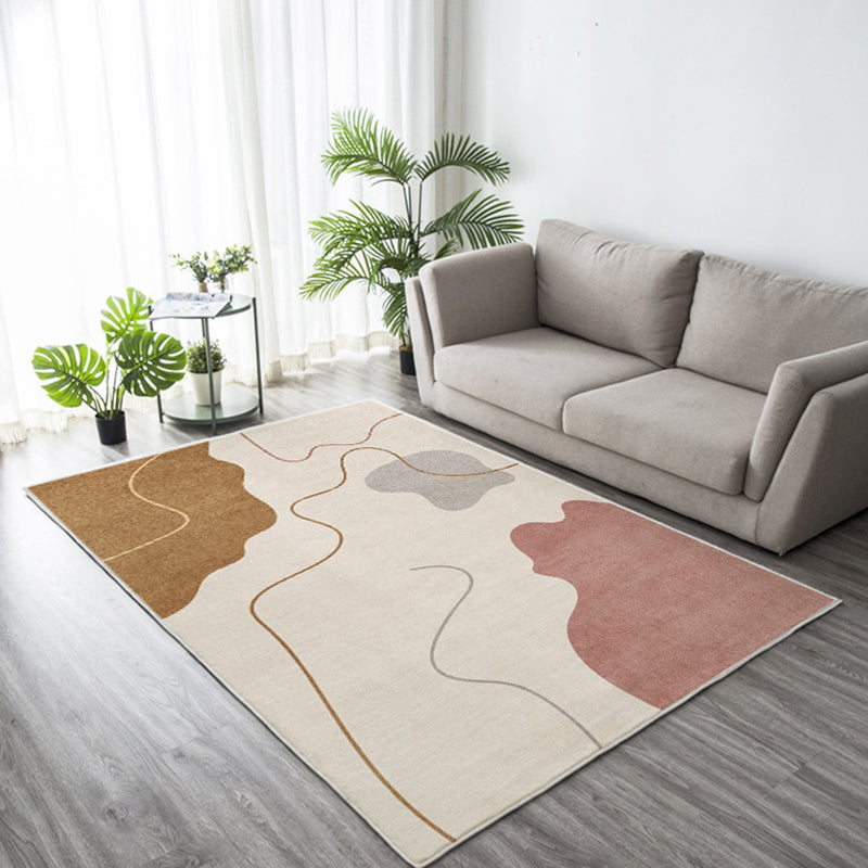 Dark Green Nordic Rug Polyester Color Block Rug Non-Slip Backing Rug for Living Room