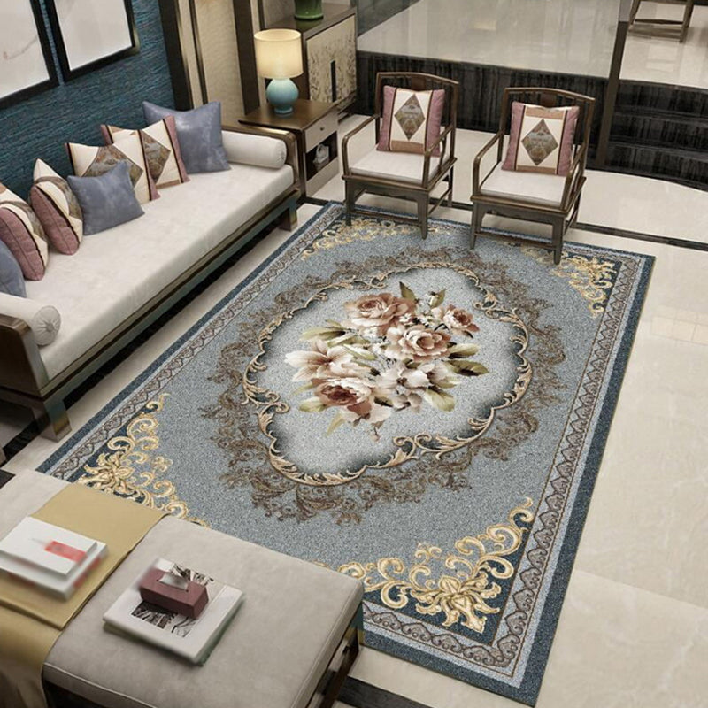 European Living Room Rug Simple Medallion Print Carpet Polyester Rug with Non-Slip Backing