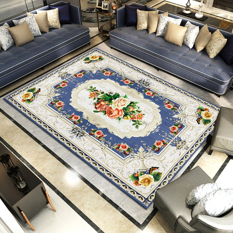 European Living Room Rug Simple Medallion Print Carpet Polyester Rug with Non-Slip Backing