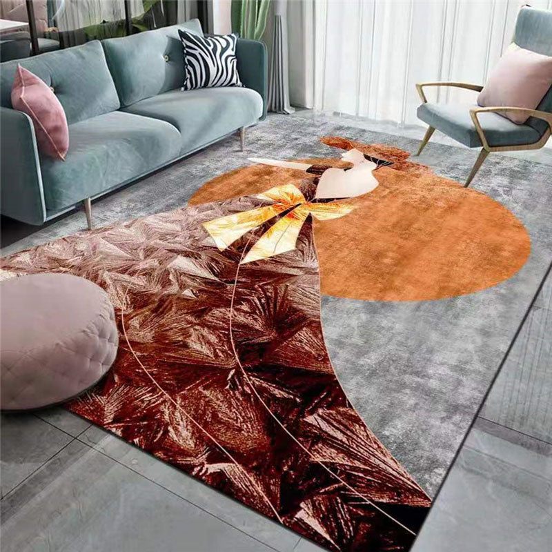 Orange Modern Rug Polyester Girl Rug Non-Slip Backing Rug for Living Room