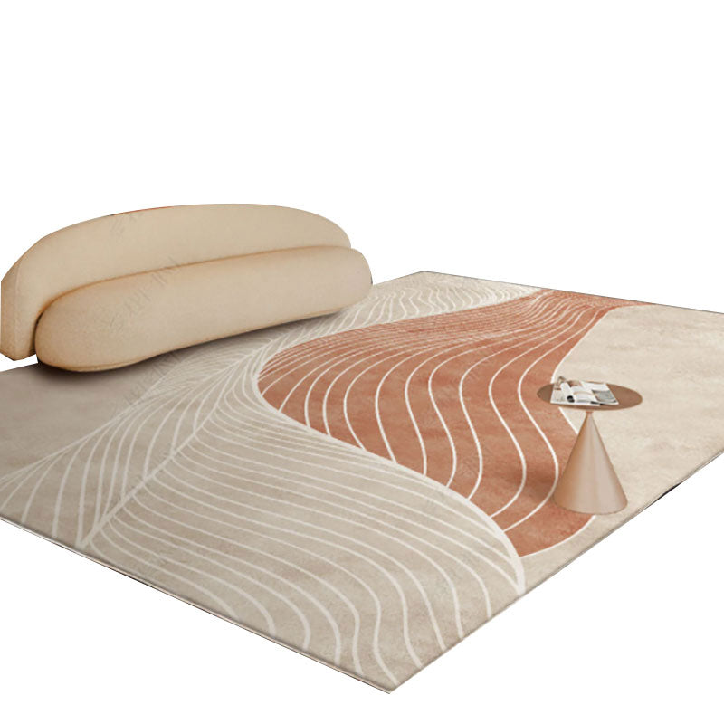 White Modern Rug Blending Line Rug Non-Slip Backing Rug for Living Room