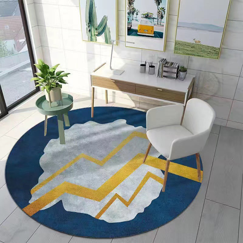 Navy Nordic Rug Polyester Color Lump Rug Stain Resistant Rug for Living Room