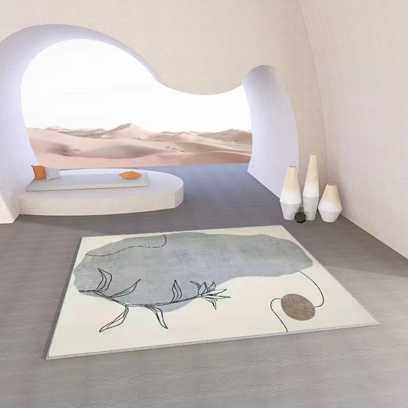 Grey Modern Rug Polyester Color Block Rug Non-Slip Backing Rug for Home Decor