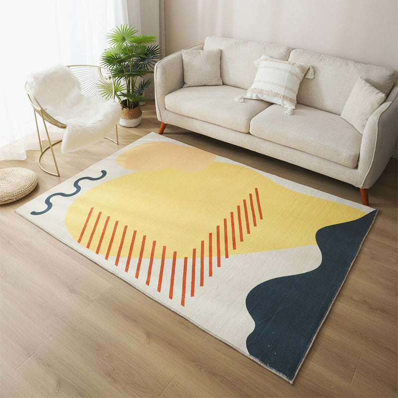 Black Color Block Rug Polyester Modern  Rug Washable Rug for Living Room