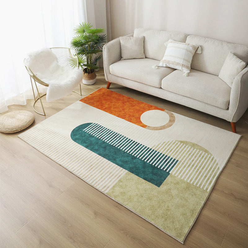 Black Color Block Rug Polyester Modern  Rug Washable Rug for Living Room