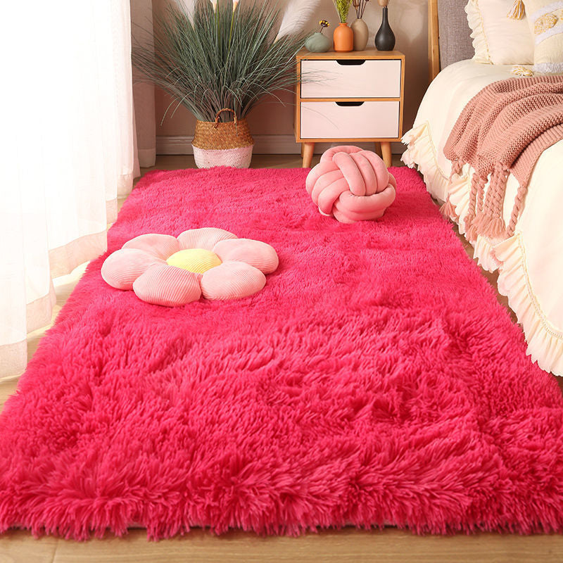 Minimalist Living Room Rug Simple Solid Color Carpet Polyester Shag Rug with Non-Slip Backing