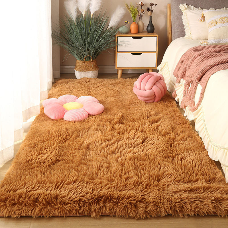 Minimalist Living Room Rug Simple Solid Color Carpet Polyester Shag Rug with Non-Slip Backing