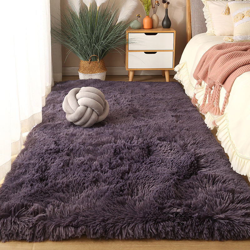 Minimalist Living Room Rug Simple Solid Color Carpet Polyester Shag Rug with Non-Slip Backing