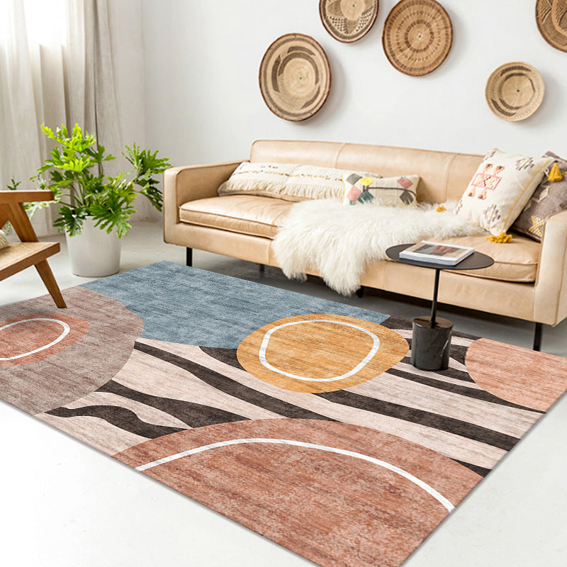 Orange Modern Rug Polyester Semicycle Rug Non-Slip Backing Rug for Home Decor