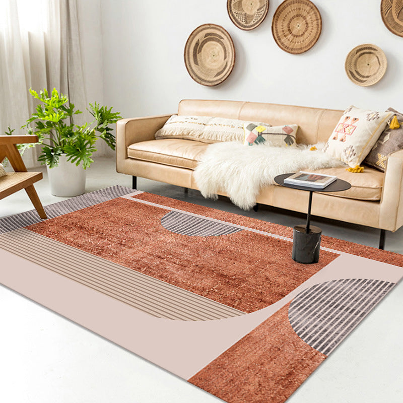 Orange Modern Rug Polyester Semicycle Rug Non-Slip Backing Rug for Home Decor