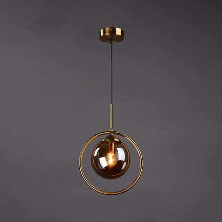 Luz de colgante de oro de vidrio en la moderna lámpara colgante de globo de hierro estilo lujo para el comedor