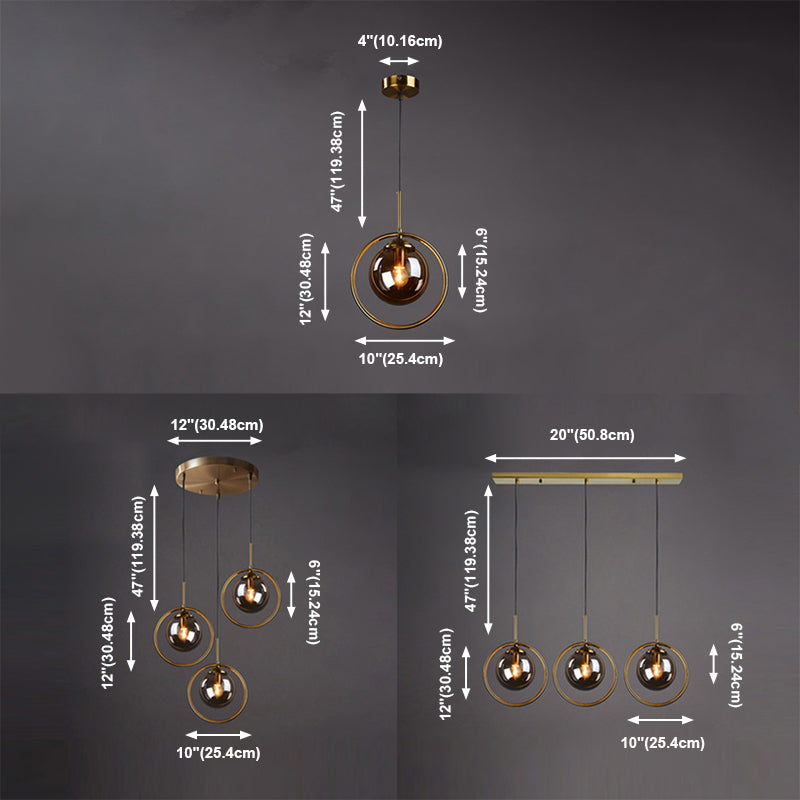 Luz de colgante de oro de vidrio en la moderna lámpara colgante de globo de hierro estilo lujo para el comedor