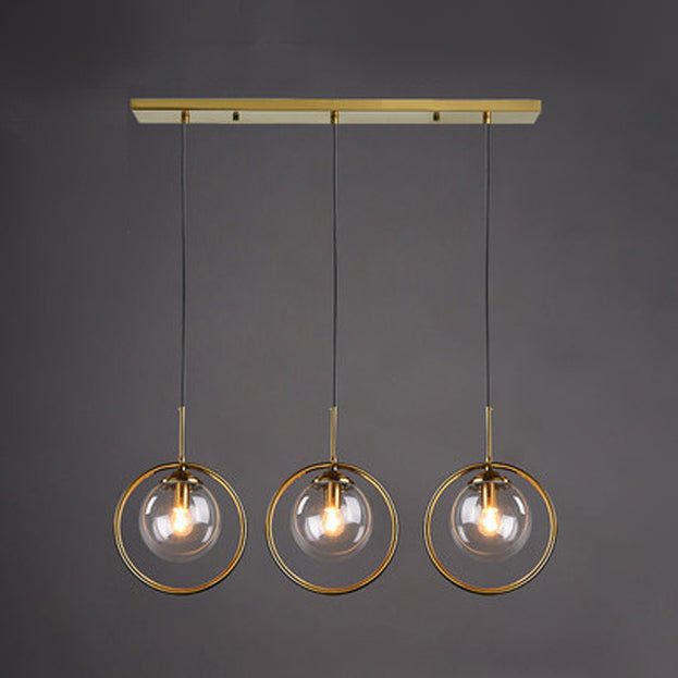 Luz de colgante de oro de vidrio en la moderna lámpara colgante de globo de hierro estilo lujo para el comedor