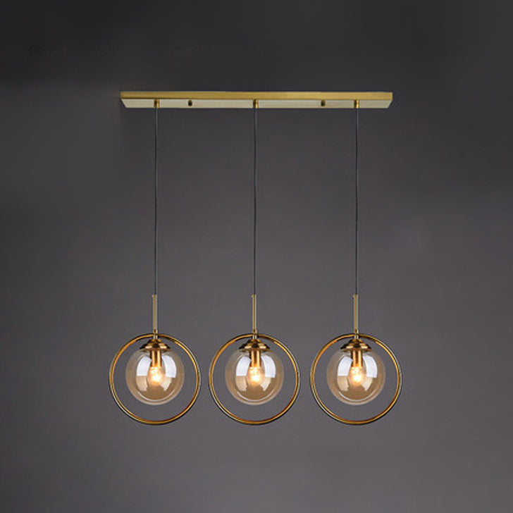 Luz de colgante de oro de vidrio en la moderna lámpara colgante de globo de hierro estilo lujo para el comedor