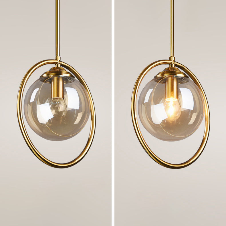 Luz de colgante de oro de vidrio en la moderna lámpara colgante de globo de hierro estilo lujo para el comedor