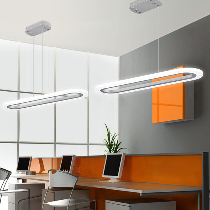 Acrylic White LED Island Light in Modern Simplicity Aluminium Oval Hanging Lamp for Commercial Place