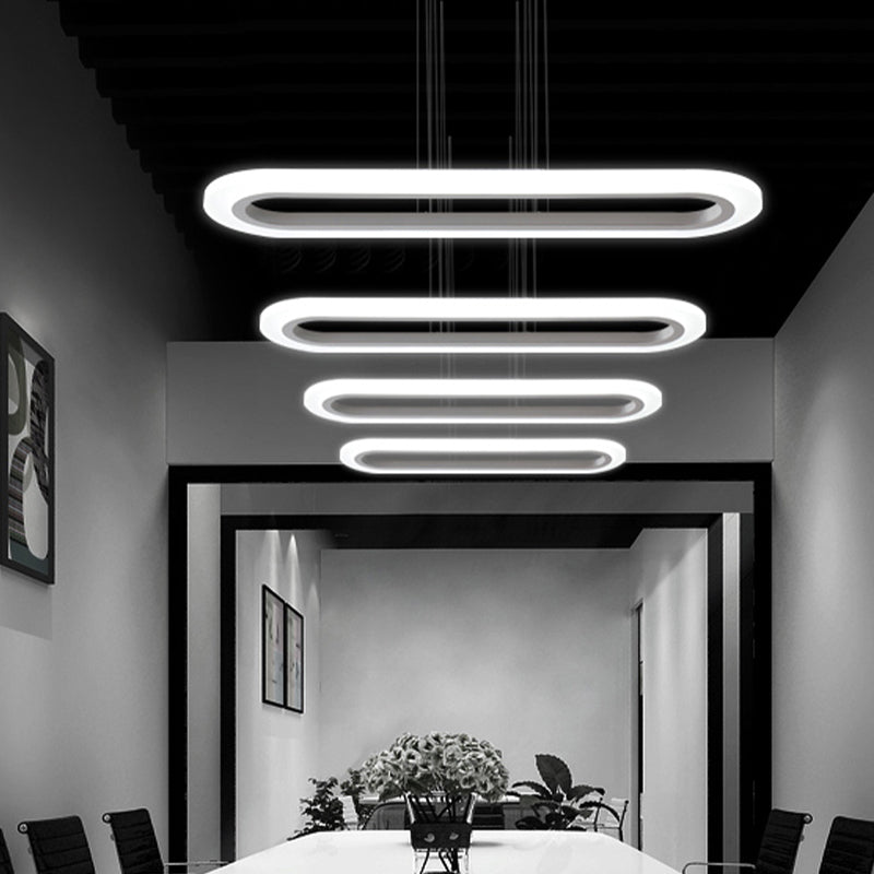 Acrylic White LED Island Light in Modern Simplicity Aluminium Oval Hanging Lamp for Commercial Place