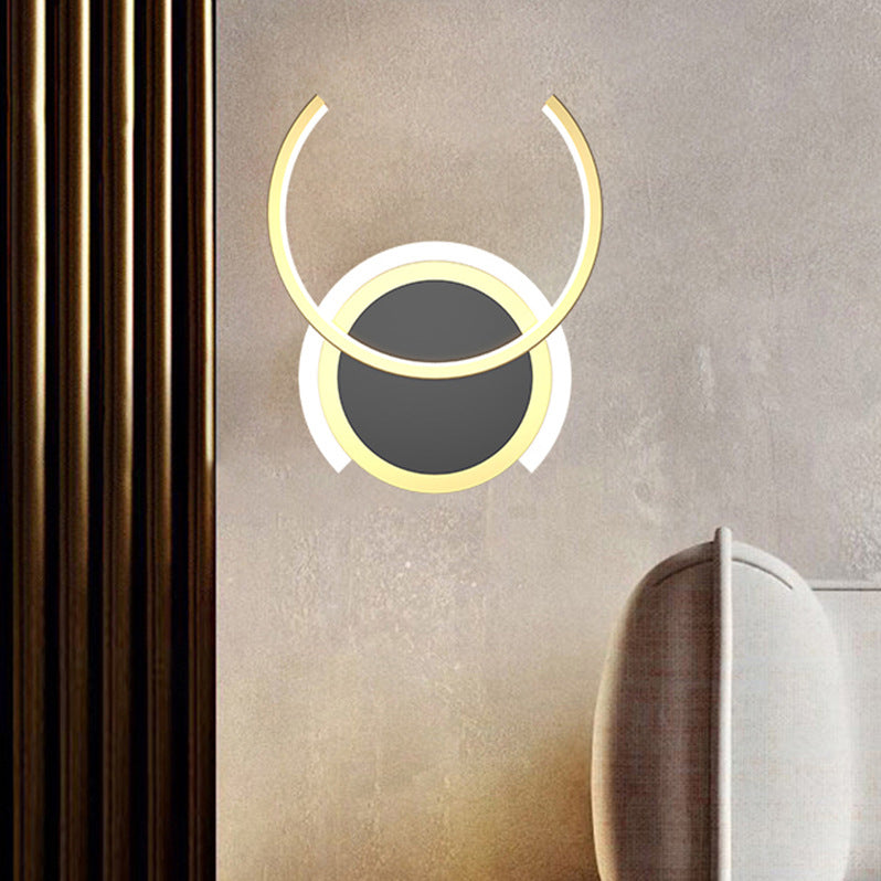 Nordic Modern Style Geometry Shade Wall Sconce Metal 2 Light Sconces in Black for Corridor
