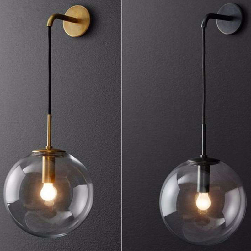 Postmodern Style Round Shade Wall Sconce Transparent Glass 1 Light Sconces for Bedroom