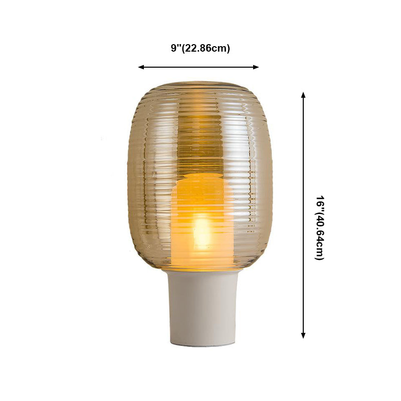 Modern Creative Drum Table Lamp Wrought Iron Desk Lamp with Glass Shade