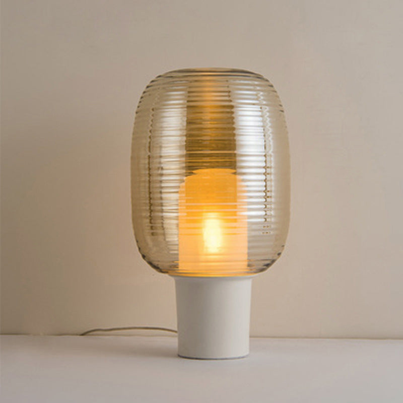 Modern Creative Drum Table Lamp Wrought Iron Desk Lamp with Glass Shade
