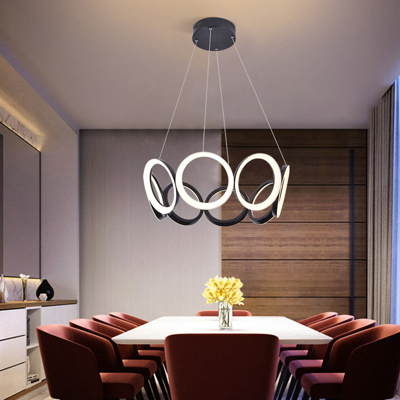 Elektroplate aluminium led kroonluchter in moderne eenvoud acryl circulaire hanglamp in zwart