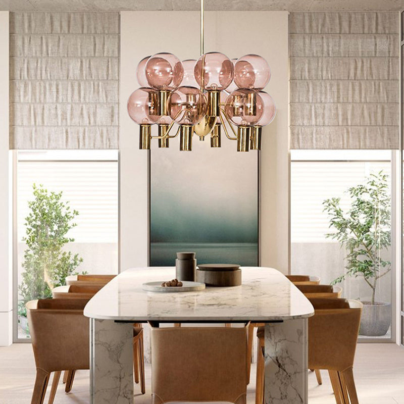 Glazen bol hanglamp in moderne luxe stijl elektroplate ijzer kroonluchter in goud