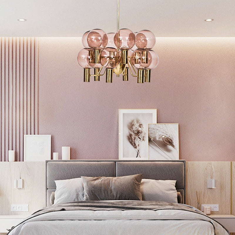 Glazen bol hanglamp in moderne luxe stijl elektroplate ijzer kroonluchter in goud