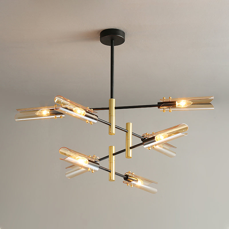 Glazen geometrische hanglamp in moderne creatieve stijl smeedijzeren kroonluchter voor eetkamer