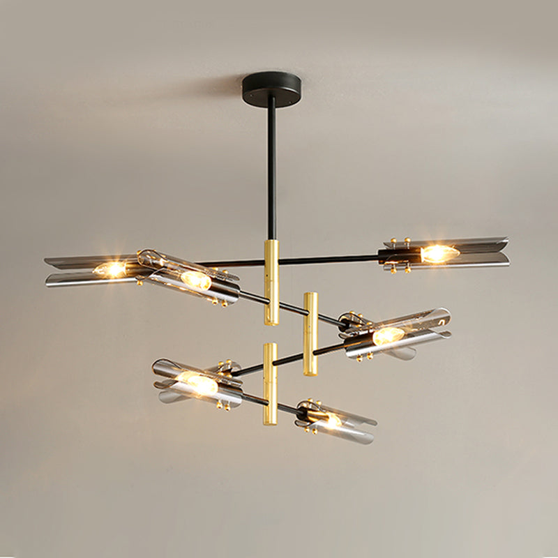 Glazen geometrische hanglamp in moderne creatieve stijl smeedijzeren kroonluchter voor eetkamer
