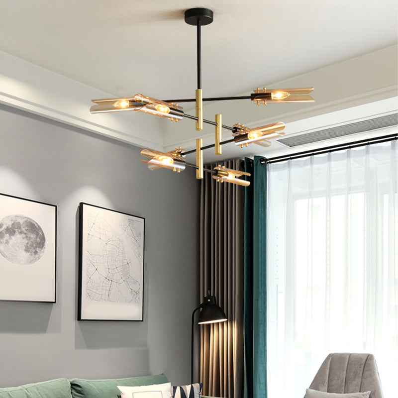 Glazen geometrische hanglamp in moderne creatieve stijl smeedijzeren kroonluchter voor eetkamer