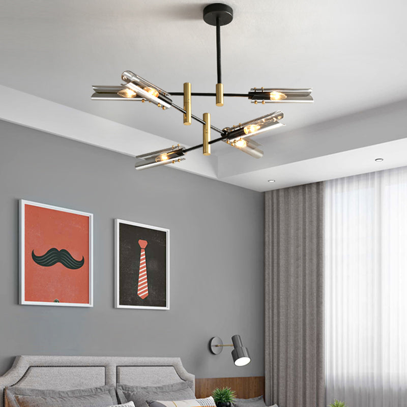 Glazen geometrische hanglamp in moderne creatieve stijl smeedijzeren kroonluchter voor eetkamer