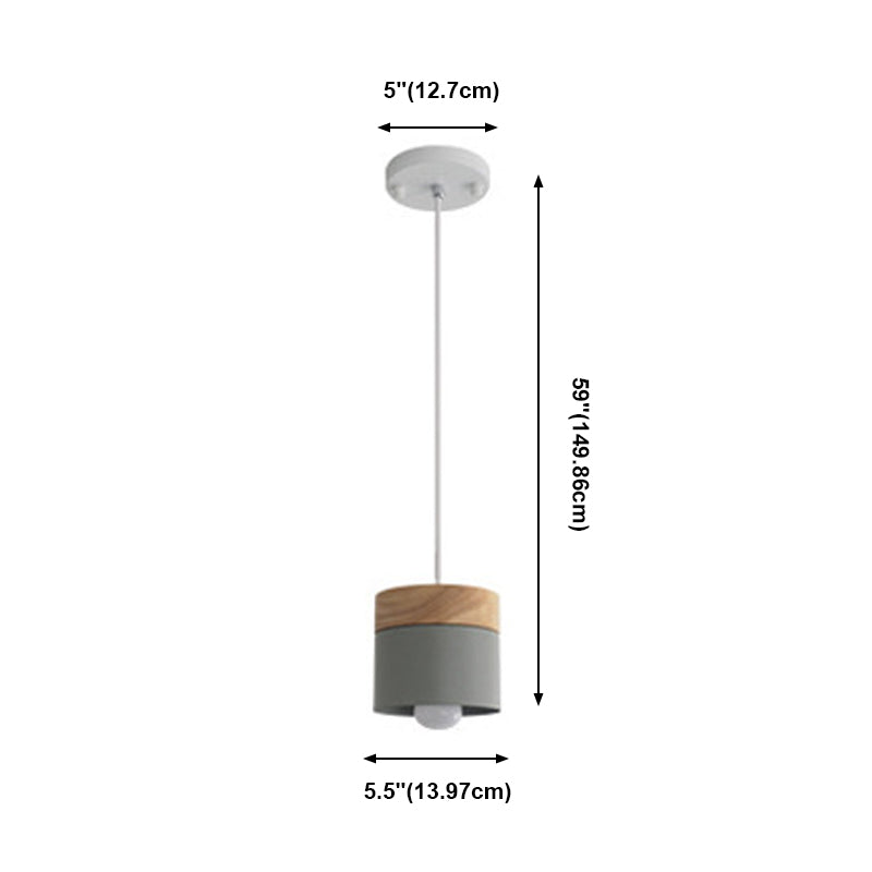 Wooden Cylindrical Hanging Lamp in Modern Creative Style Lacquered Iron Macaron Pendant Light