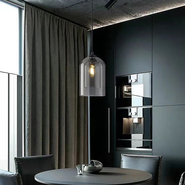 Double Glass Bell Pendant Light in Modern Luxury Style Wrought Iron Hanging Lamp for Interior Spaces