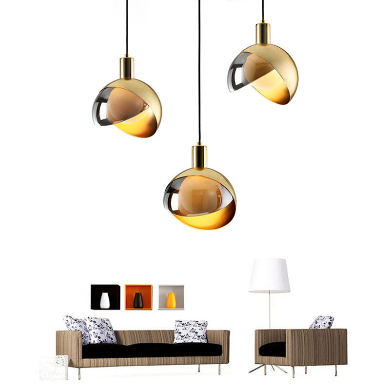 Lámpara colgante de oro de vidrio en moderna luz colgante de globo de hierro estilo lujo para comedor