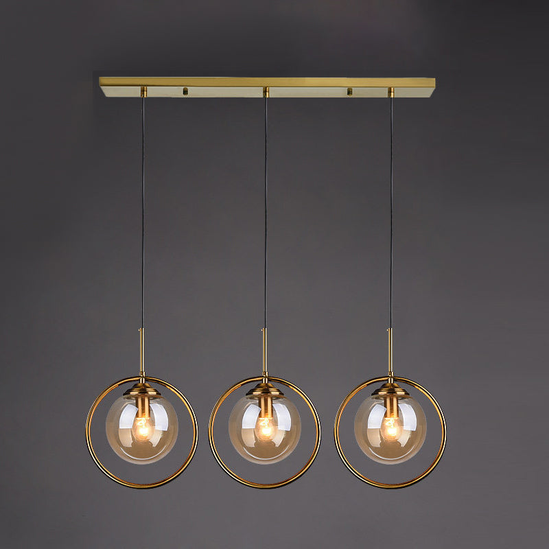 Luz de colgante interior de bronce de vidrio en lámpara colgante de globo de hierro de estilo creativo moderno