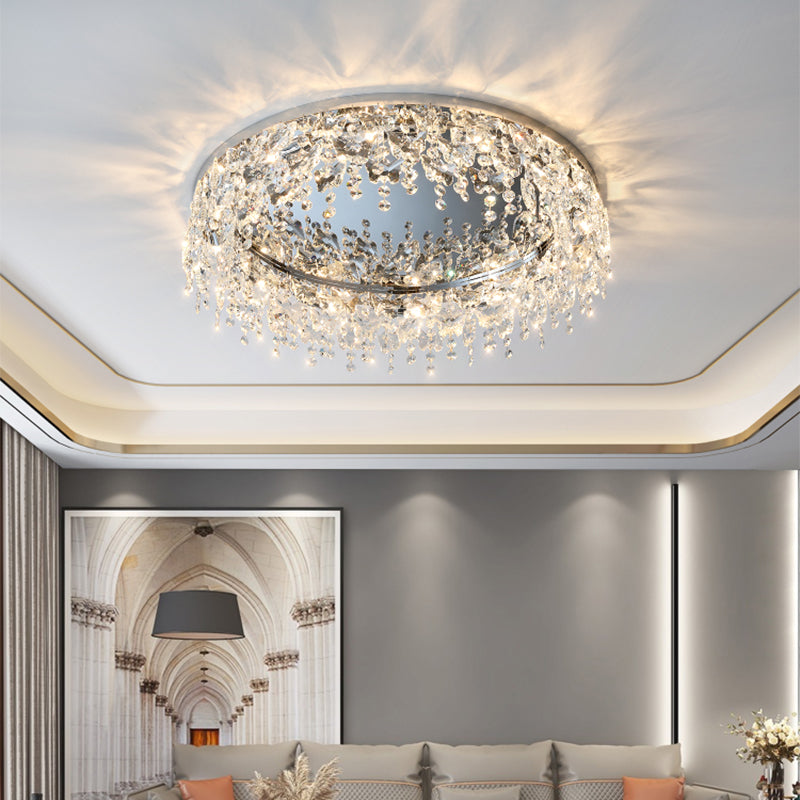 Round Crystal Flush Light Fixtures Modern Flush Mount Ceiling Fixture for Living Room