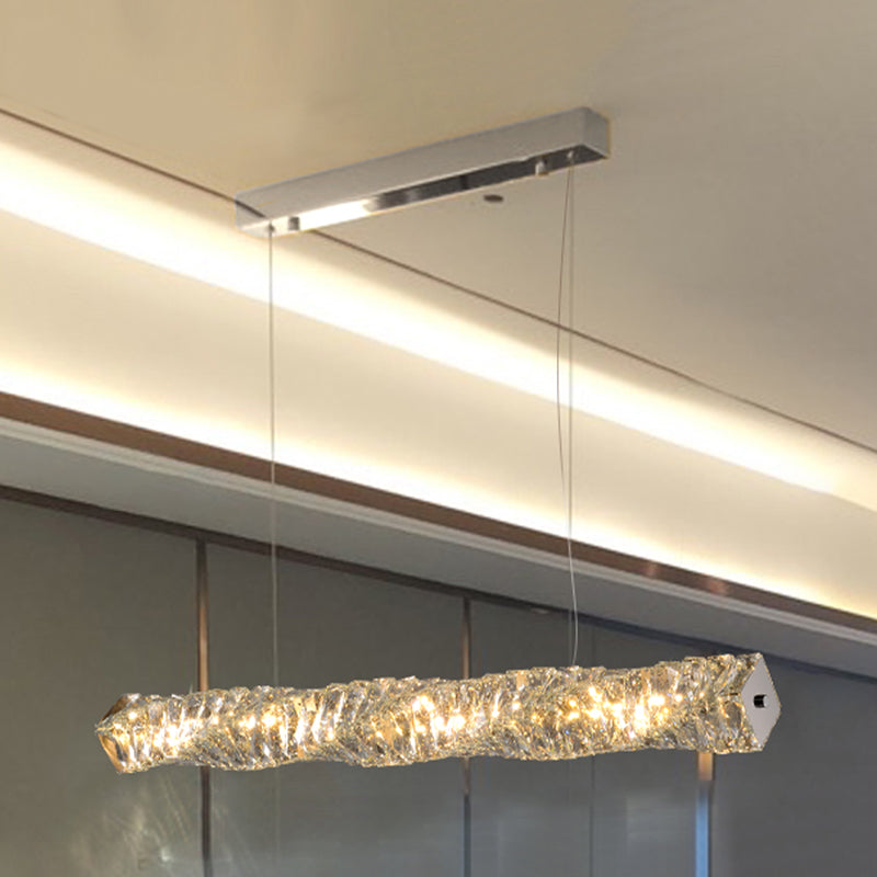 LED Long Linear Crystal Island Lamp Nordic Modern Dining Room Hanging Light