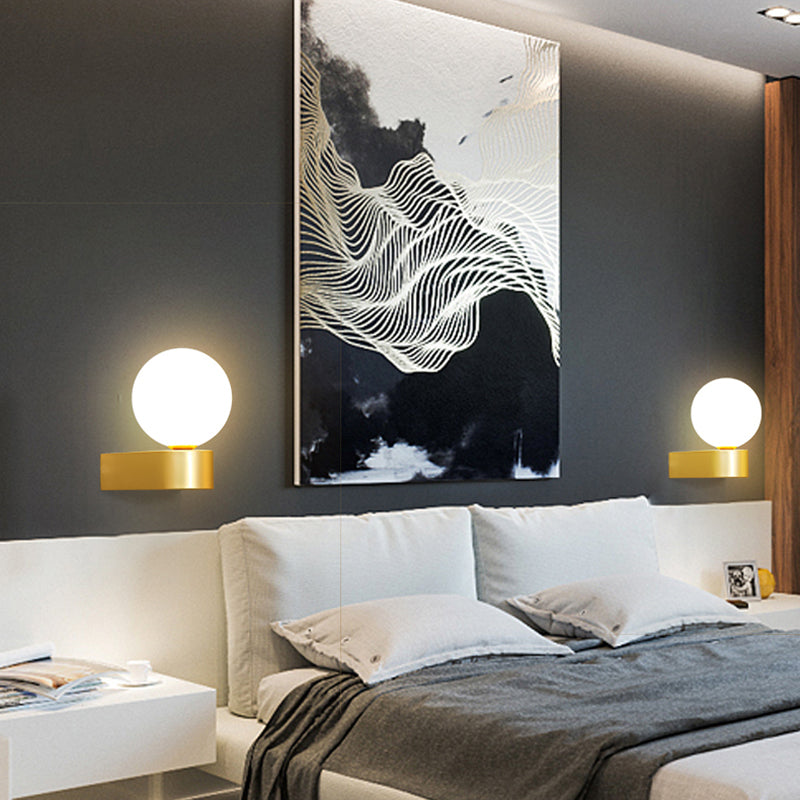 Sphere Sconce Light Modern Style Single Bulb Wall Lamp with White Glass Shade for Bedroom