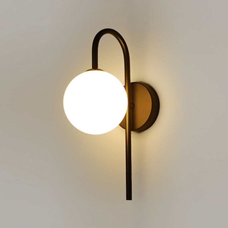Sphere Sconce Light Modern Style Single Bulb Wall Lamp with White Glass Shade for Bedroom