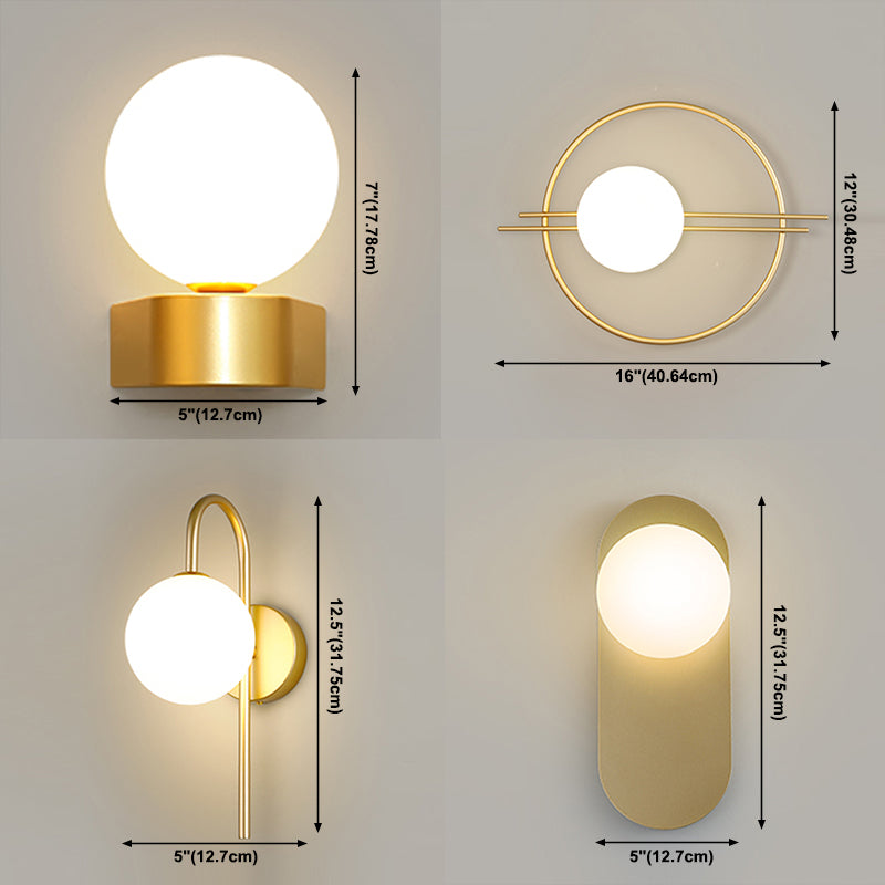 Sphere Sconce Light Modern Style Single Bulb Wall Lamp with White Glass Shade for Bedroom