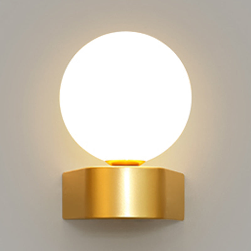 Sphere Sconce Light Modern Style Single Bulb Wall Lamp with White Glass Shade for Bedroom
