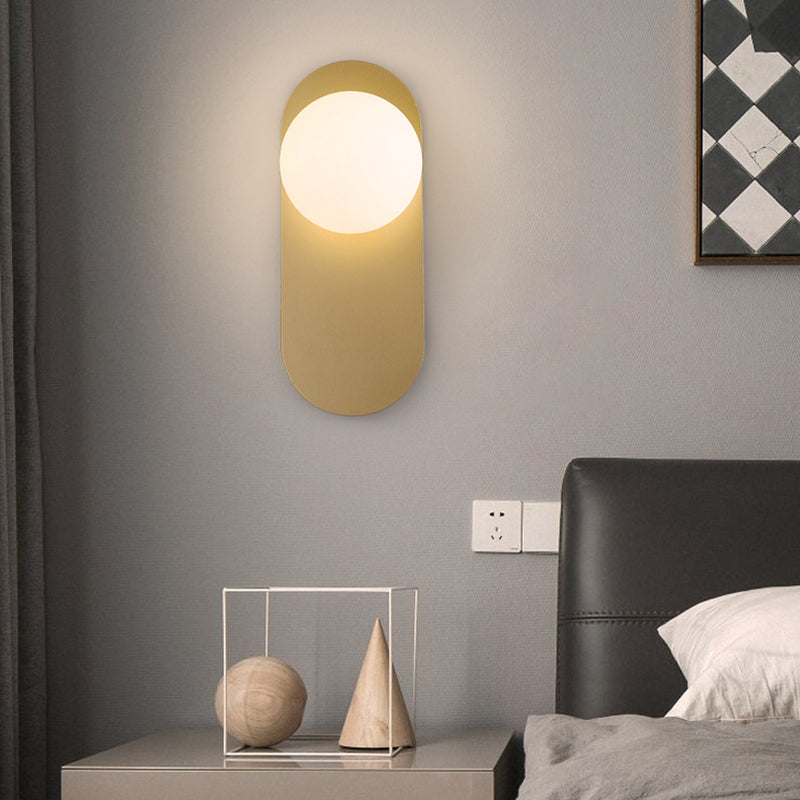 Sphere Sconce Light Modern Style Single Bulb Wall Lamp with White Glass Shade for Bedroom