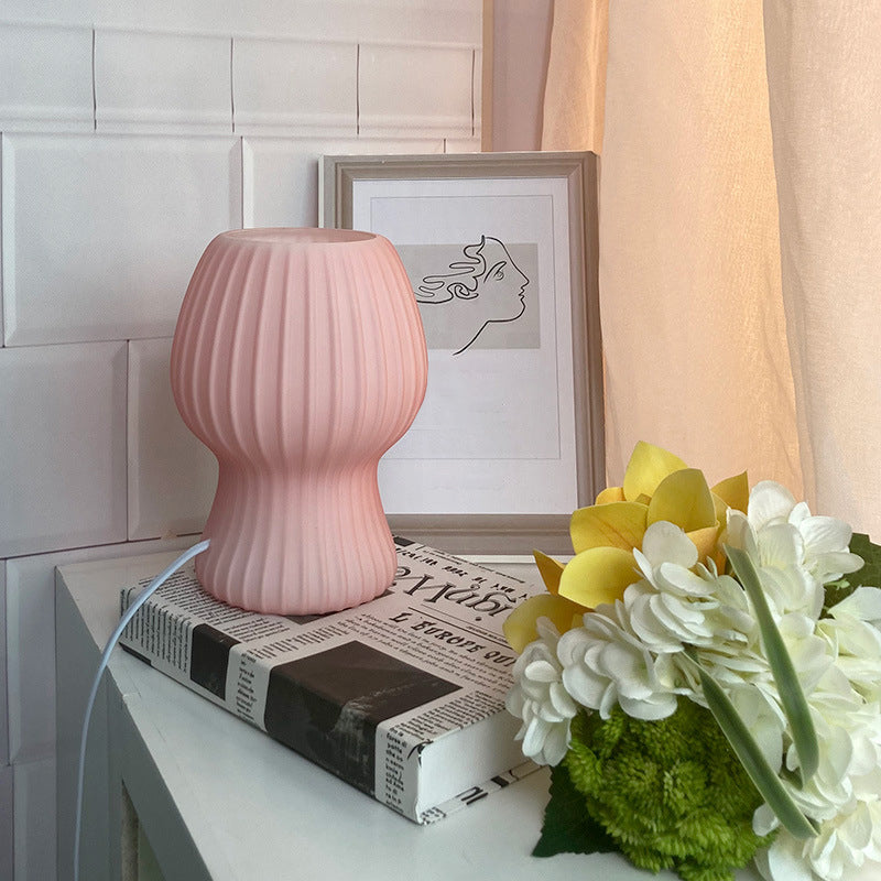 Mushroom Night Table Lamps Modern 1-Light Nightstand Lights with Glass Shade for Bedroom