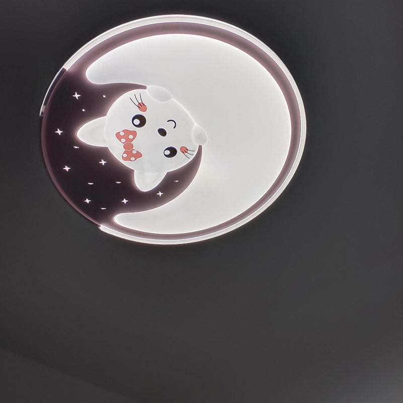 Acrylic Moon and Cat Fan Lamp Cartoon LED Semi Flush Ceiling Light for Children Bedroom