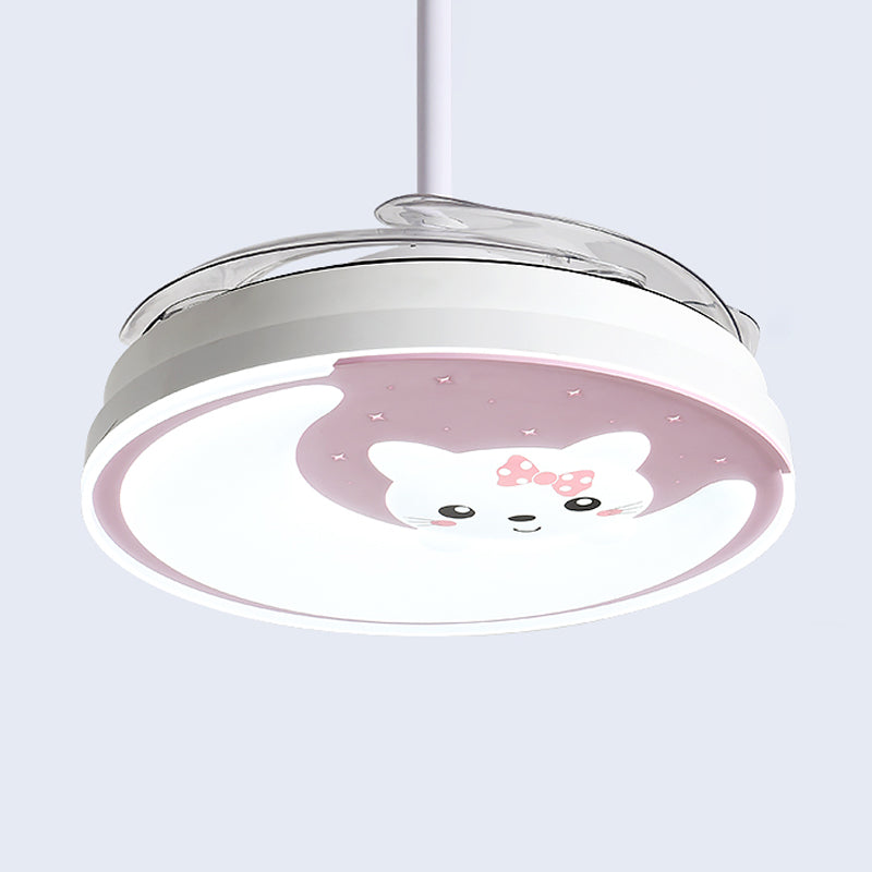 Acrylic Moon and Cat Fan Lamp Cartoon LED Semi Flush Ceiling Light for Children Bedroom