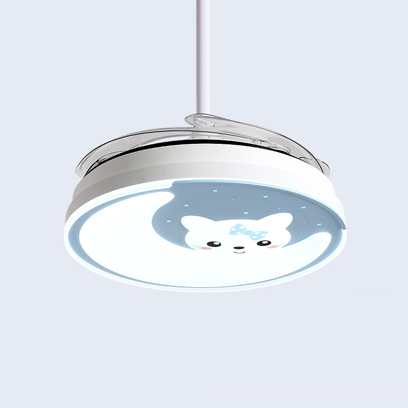 Acrylic Moon and Cat Fan Lamp Cartoon LED Semi Flush Ceiling Light for Children Bedroom