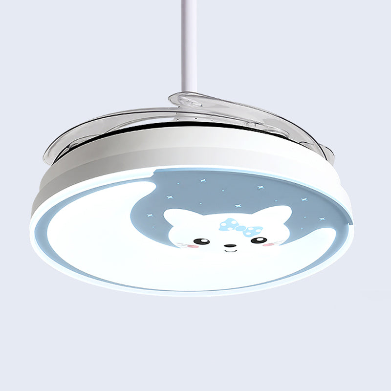 Acrylic Moon and Cat Fan Lamp Cartoon LED Semi Flush Ceiling Light for Children Bedroom