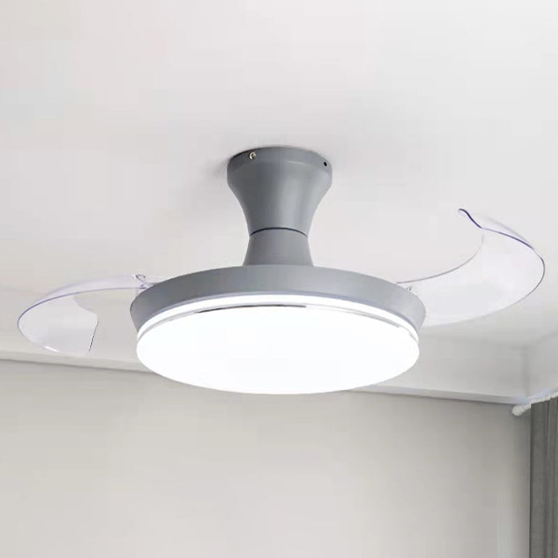 Round Study Room Ceiling Fan Light Metallic Macaron Style LED Semi Flush Mount Lighting