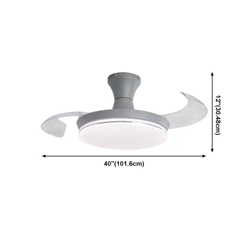 Round Study Room Ceiling Fan Light Metallic Macaron Style LED Semi Flush Mount Lighting